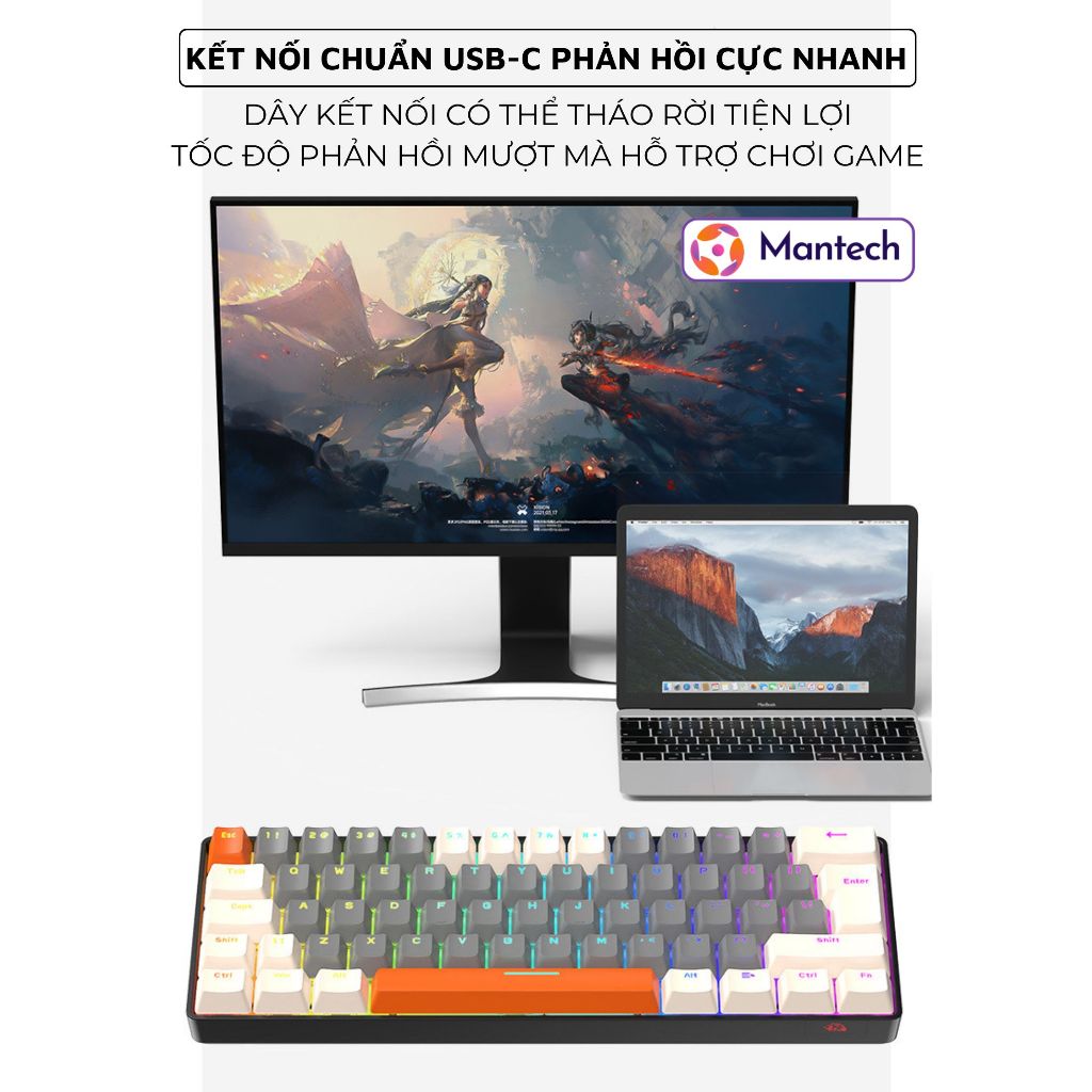 Bàn Phím Cơ Mini Mantech T60 Led Pro, Trục Cơ Red Switch Dùng Văn Phòng ...