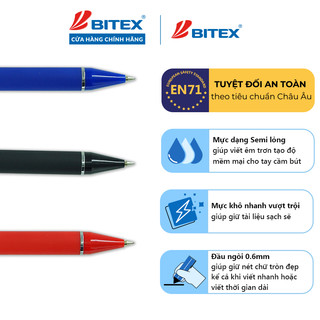 Bút Lông bi Bitex B01 ngòi 0.6mm mực xanh, đỏ, đen