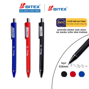Bút Lông bi Bitex B01 ngòi 0.6mm mực xanh, đỏ, đen