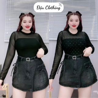 Áo kiểu bigsize thun nhũ lưới tay dài có kèm áo quây ôm body quyến rũ cá tính cho nữ Chubby G235
