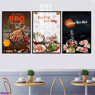 Tranh Treo Tường Trang Trí Quán Ăn Quán Lẩu BBQ Bộ 3 Tấm (50x70x3cm) - Tranh Laminate Tráng Gương