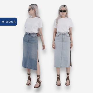 MIDDUA - VJ044 Váy jean dài xẻ tà bên