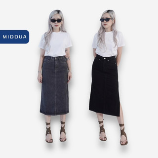 MIDDUA - VJ044 Váy jean dài xẻ tà bên