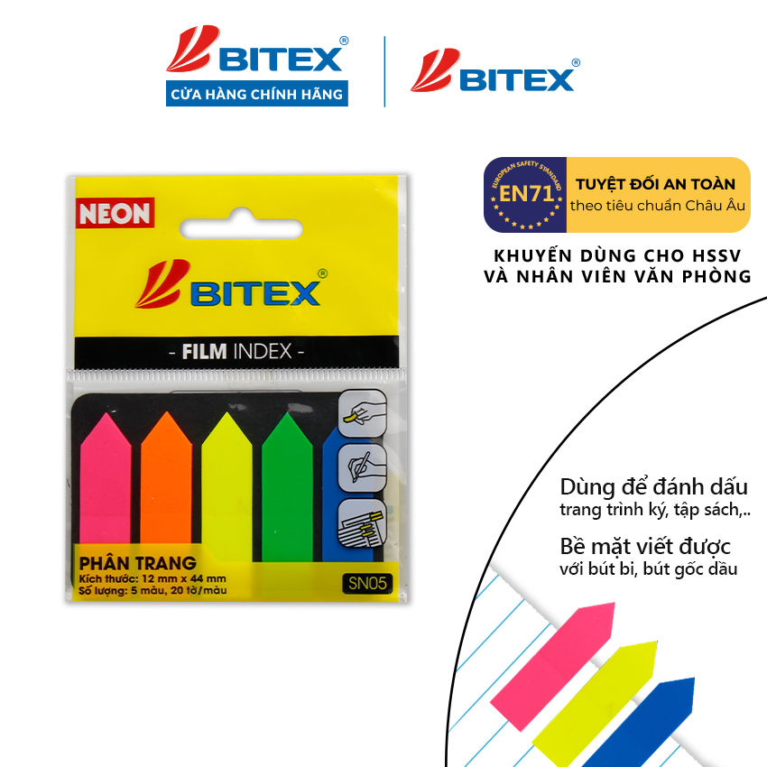 Phân trang Bitex SN05 (5 màu x 20 tờ/túi) | Shopee Việt Nam