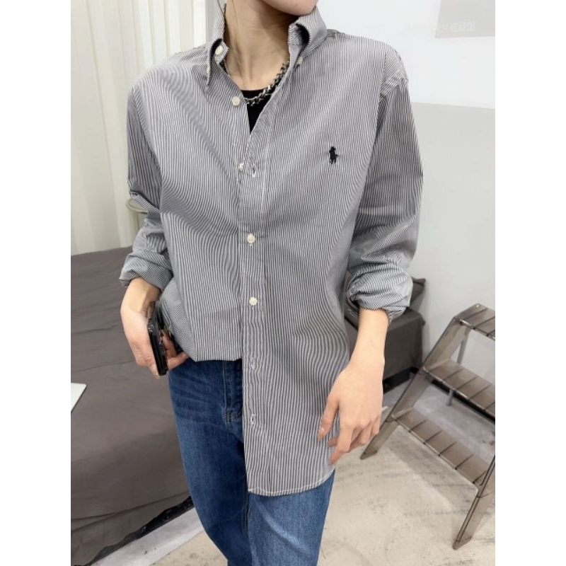 (Sale) Áo sơmi kẻ tay dài form rộng dài cánh dơi nữ Polo*