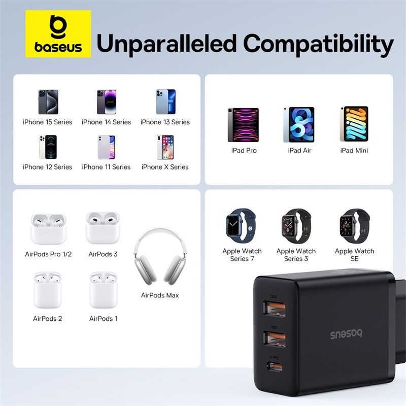 Sạc Nhanh Baseus 30W USB Type C Củ Sạc Điện Thoại PD Cho iP 15 14 13 12 Pro Max QC3.0 Dành Cho Samsung Xiaomi