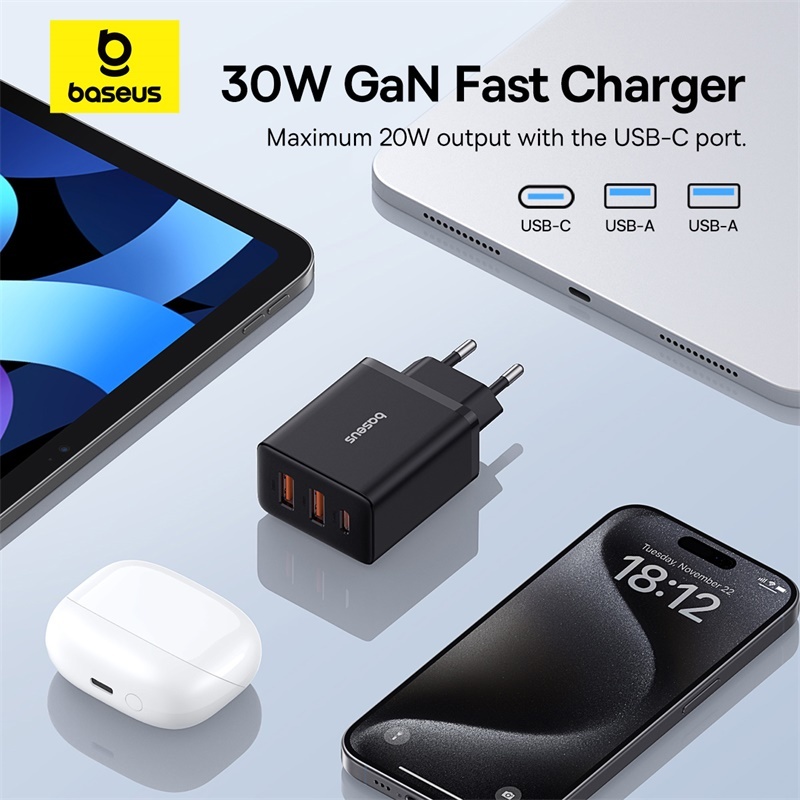 Sạc Nhanh Baseus 30W USB Type C Củ Sạc Điện Thoại PD Cho iP 15 14 13 12 Pro Max QC3.0 Dành Cho Samsung Xiaomi