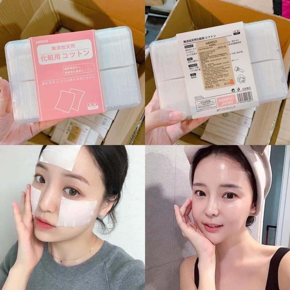 Bông tẩy trang kèm hộp Miniso Nhật Bản 475 miếng, 1000 miếng