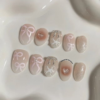 [ Coquette ] Nail box móng giả hoạ tiết nơ hồng pastel form ngắn được đổi form