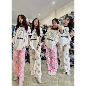 Quần Dài Mặc Ở Nhà Dáng Rộng In Họa Tiết Hoạt Hình Dễ Thương Cạp Chun Thoải Mái Chất Đũi Gân