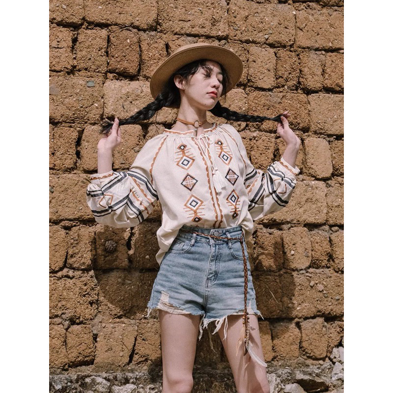 ÁO PULL ThỔ CẨM THÊU HOA BOHEMIAN KÈM ẢNH THẬT CHỤP TẠI SHOP Màu đỏ