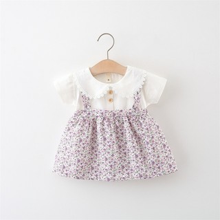 Váy bé gái dạng yếm 3M-6M-9M-12M-18M Váy hoa bé gái cổ bèo phong cách Hàn  D937