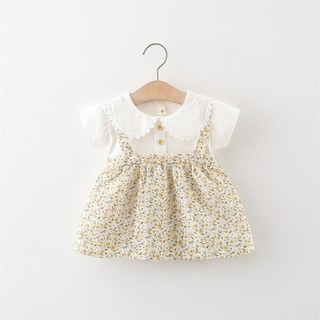 Váy bé gái dạng yếm 3M-6M-9M-12M-18M Váy hoa bé gái cổ bèo phong cách Hàn  D937