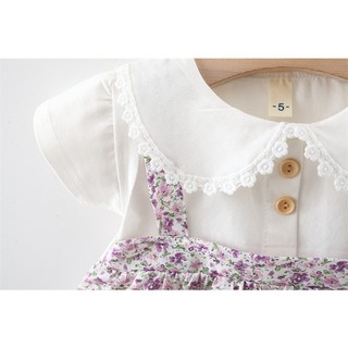 Váy bé gái dạng yếm 3M-6M-9M-12M-18M Váy hoa bé gái cổ bèo phong cách Hàn  D937