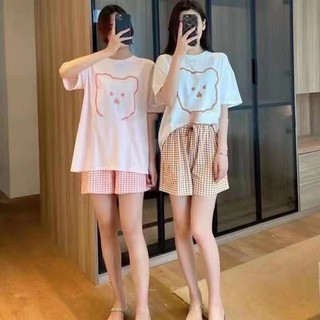 Đồ bộ mặc nhà,Sét Bộ Nữ Áo thun ngắn tay, quần Đùi Caro in hình - Đồ bộ Chất cotton nữ siêu xinh,