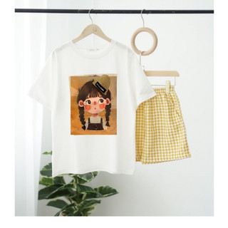 Đồ bộ mặc nhà,Sét Bộ Nữ Áo thun ngắn tay, quần Đùi Caro in hình - Đồ bộ Chất cotton nữ siêu xinh,