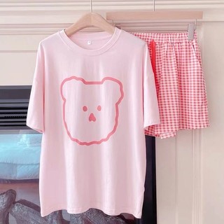 Đồ bộ mặc nhà,Sét Bộ Nữ Áo thun ngắn tay, quần Đùi Caro in hình - Đồ bộ Chất cotton nữ siêu xinh,