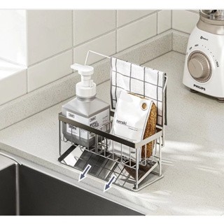 Kệ khay hứng nước nghiêng đựng đồ rửa chén bát chia ngăn kèm miếng dán tường tiện lợi cho gia đình.