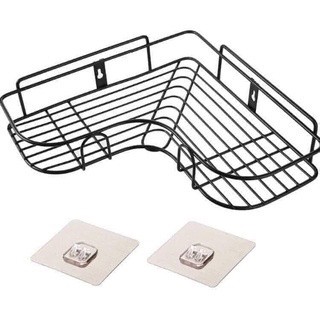 Kệ/giá để đồ góc tường phòng tắm siêu chắc chất liệu sắt chống rỉ màu đen, đi kèm bộ dán siêu tiện lợi, không khoan đục.