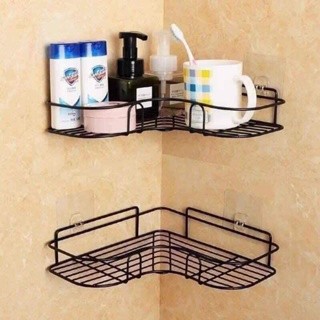 Kệ/giá để đồ góc tường phòng tắm siêu chắc chất liệu sắt chống rỉ màu đen, đi kèm bộ dán siêu tiện lợi, không khoan đục.