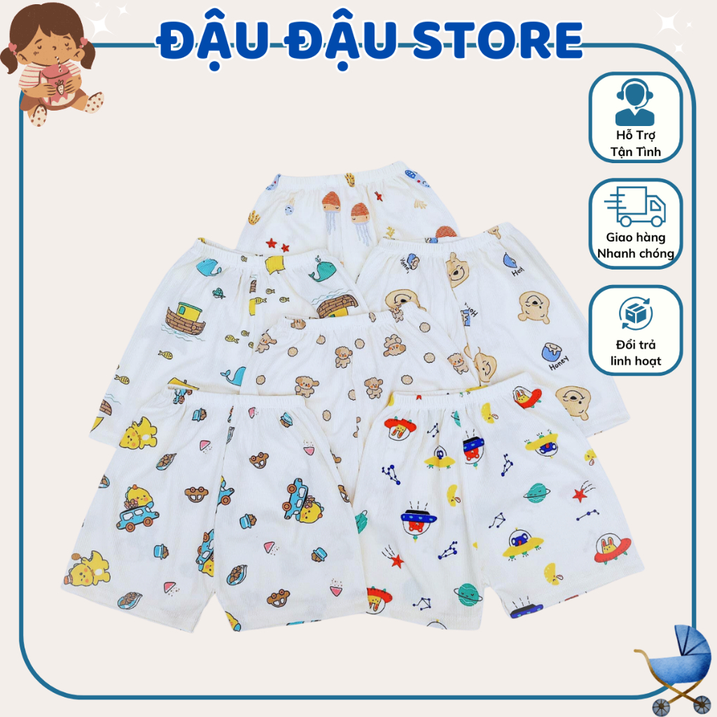 Set 5-10 Quần Cộc Quần Đùi Sơ Sinh Tăm Lạnh Cho Bé Trai, Bé Gái - Vải Thun Lạnh Mát, Mềm Mịn [QT01] Đậu Đậu Store