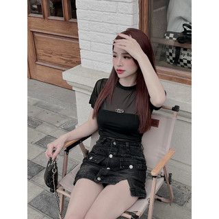 Áo Lưới Mỏng Cúp Ngực Cộc Tay Tặng Áo Bra + Tag D (Ảnh Thật Shop Chụp)