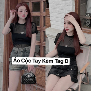 Áo Lưới Mỏng Cúp Ngực Cộc Tay Tặng Áo Bra + Tag D (Ảnh Thật Shop Chụp)