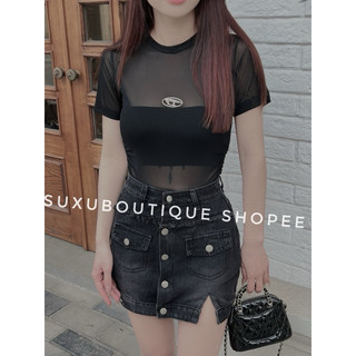 Áo Lưới Mỏng Cúp Ngực Cộc Tay Tặng Áo Bra + Tag D (Ảnh Thật Shop Chụp)