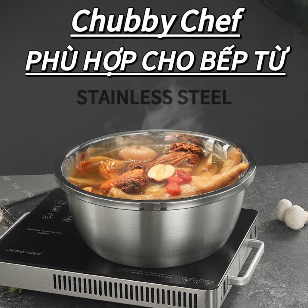 Bộ Thau Rỗ Inox Chubby Chef Size lớn 24,26,28cm Trộn Bột, Rửa Rau Củ ...