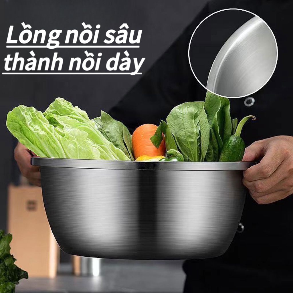 Bộ Thau Rỗ Inox Chubby Chef Size lớn 24,26,28cm Trộn Bột, Rửa Rau Củ ...