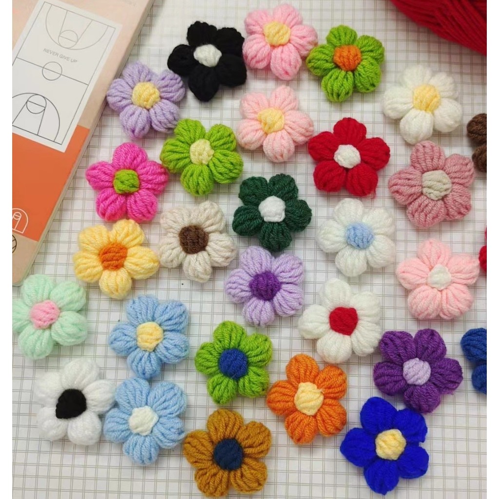 Combo 10 bông hoa len handmade 5 cánh hạt bắp dễ thương nhiều màu sắc dùng để trang trí quần áo, túi xách, thủ công | Shopee Việt Nam