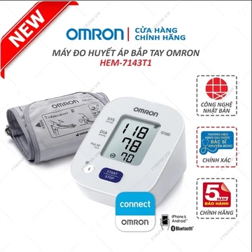 Máy đo huyết áp bắp tay Omron HEM 7143T1 (Trắng) ( Bảo hành 5 năm )
