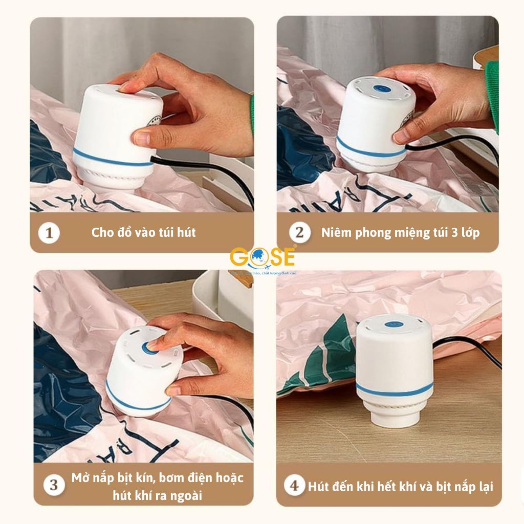 Ảnh Bơm túi hút chân không quần áo, chăn màn siêu mạnh, động cơ bền bỉ tiện lợi thao tác dễ dàng 3
