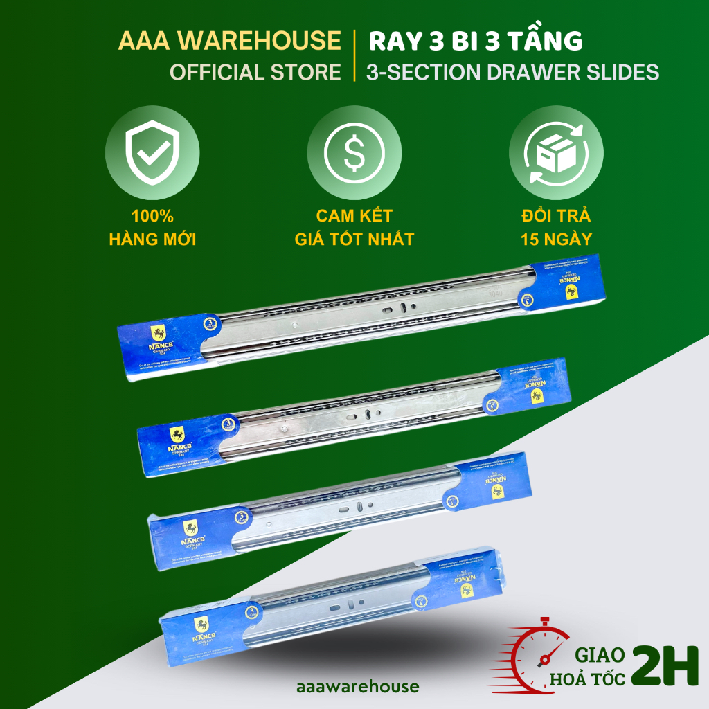 [NANCB] Ray Bi 3 Tầng INOX hộc tủ kéo - Bộ 2 thanh ray trượt inox Nancb ...