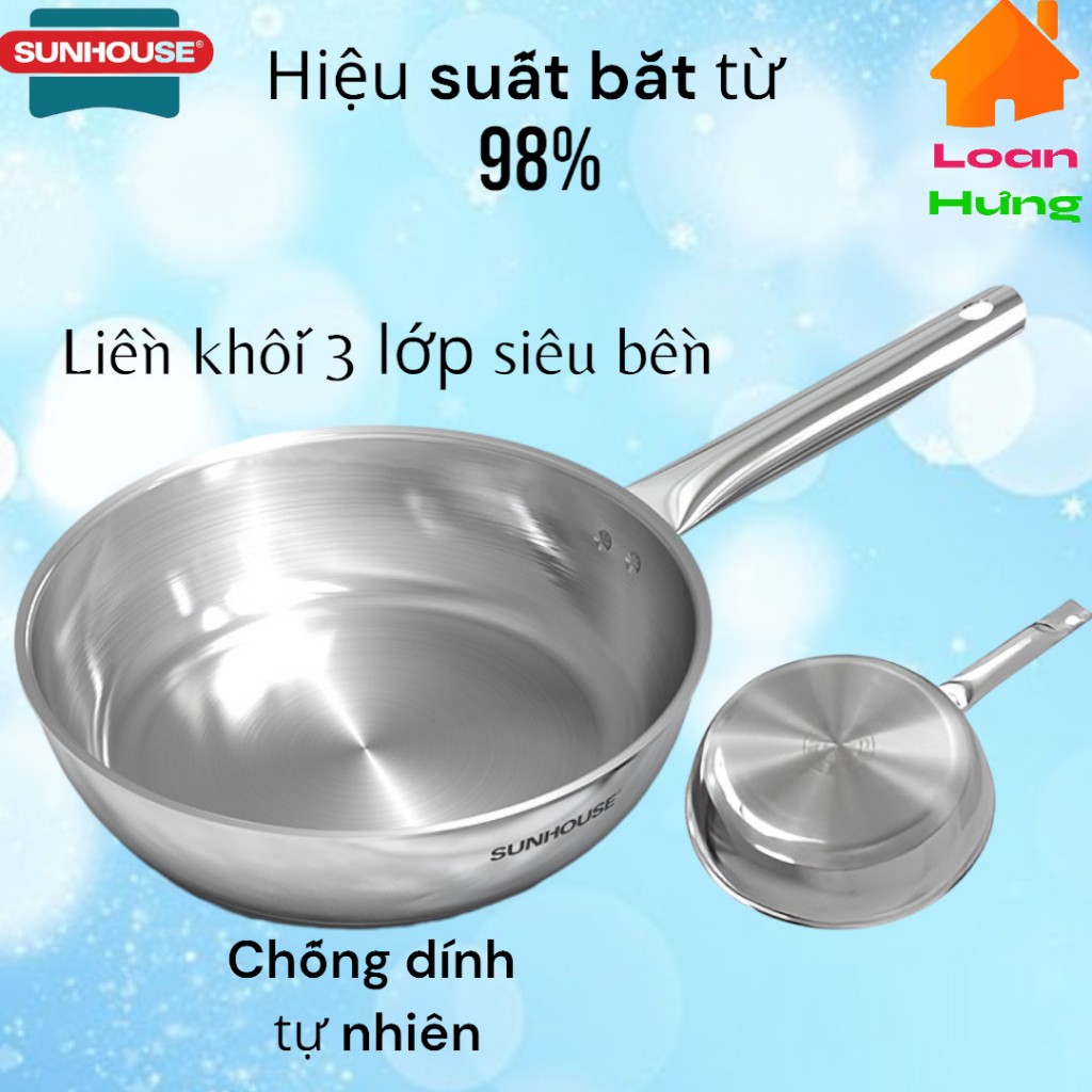 CHẢO INOX 304 ĐA LỚP đáy từ dùng mọi loại bếp chính hãng Sunhouse ...