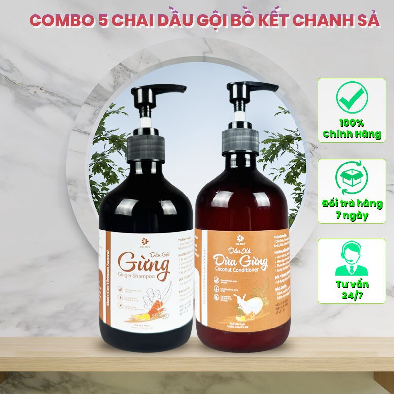 Cặp dầu gội xả gừng HATA 500ml, dầu gội gừng giảm gàu ngứa, ấm da đầu