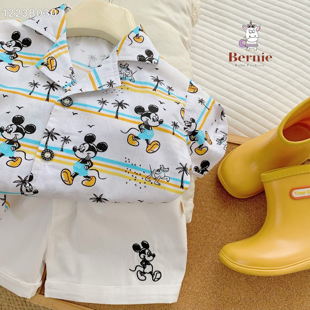Bộ sơ mi đi biển hoạ tiết bé trai, set bộ đi chơi cá tính cho bé Bernie