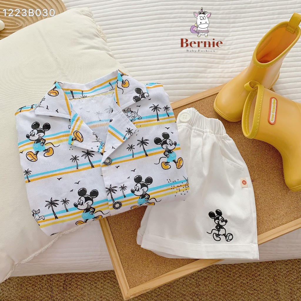 Bộ sơ mi đi biển hoạ tiết bé trai, set bộ đi chơi cá tính cho bé Bernie