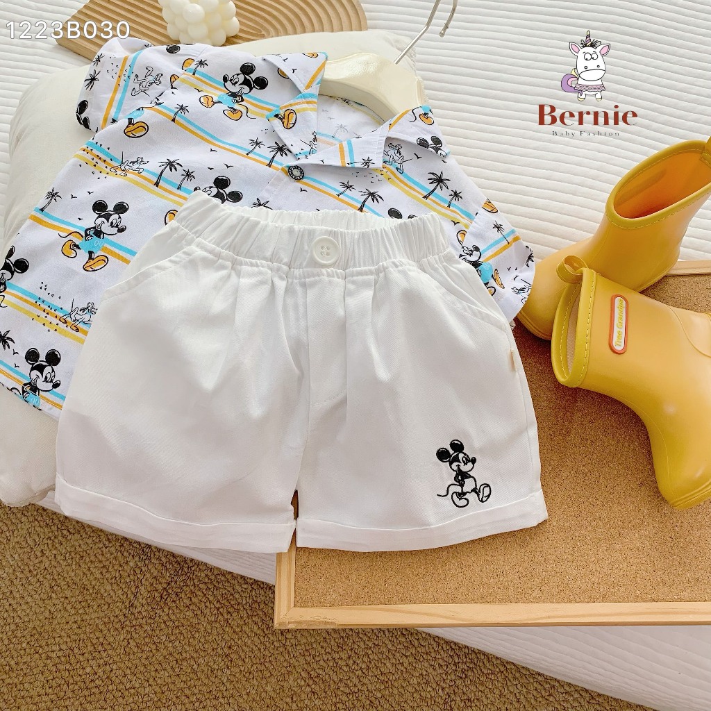Bộ sơ mi đi biển hoạ tiết bé trai, set bộ đi chơi cá tính cho bé Bernie