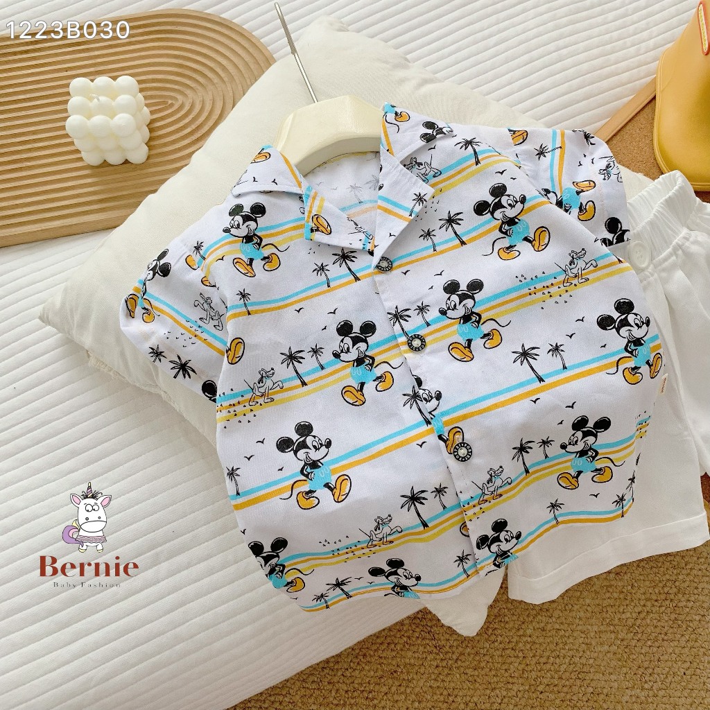 Bộ sơ mi đi biển hoạ tiết bé trai, set bộ đi chơi cá tính cho bé Bernie
