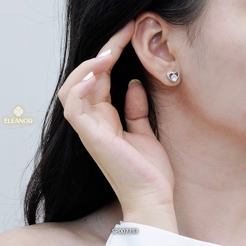 Bông tai nữ chuôi bạc 925 Eleanor Accessories hình trái tim phụ kiện trang sức khuyên tai 7353
