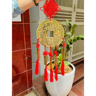 Đồng Xu Chiêu Tai Trân Trạch Cỡ Đại bằng đồng xâu dây tiền ngũ đế phong thủy tài lộc