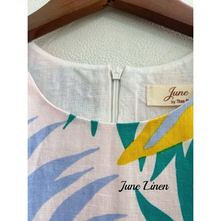 [JUNE LINEN] Đầm sát nách cổ tròn LINEN TƯNG PREMIUM họa tiết có lót. Ảnh thật. D08