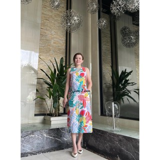 [JUNE LINEN] Đầm sát nách cổ tròn LINEN TƯNG PREMIUM họa tiết có lót. Ảnh thật. D08