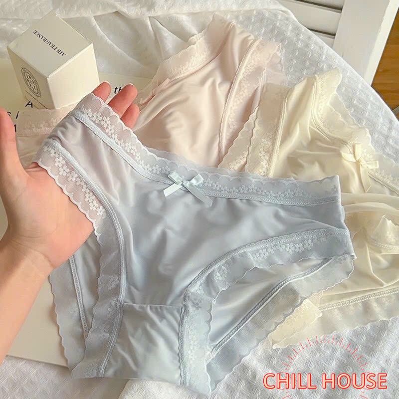 Quần lót nữ lụa băng viền may cạp ren hoa mềm mại có size lớn Q 9119 CHILL HOUSE