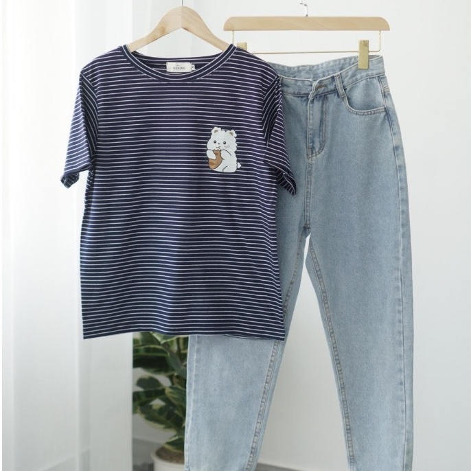 Áo Thun Nữ kẻ sọc, Áo phông Nữ in hình trẻ trung, Áo thun chất Cotton