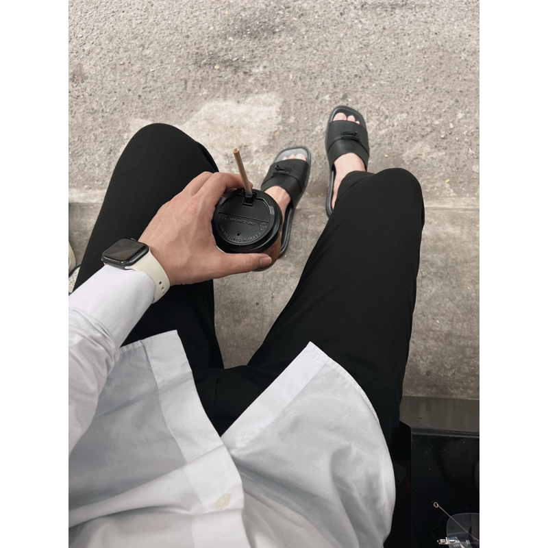 ⚡️[Hight Quality] Dép Quai Ngang HM Sừng Trâu Gabriel Sandal - Da Sần Phối Tag Đen Cao Cấp - Hàng Loại 1 Full Box