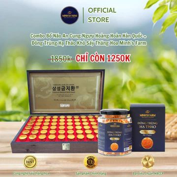 Combo Bổ Não An Cung Ngưu Hoàng Hoàn HQ (Hộp Gỗ 60 Viên) + Đông Trùng Hạ Thảo Khô Sấy Thăng Hoa Minh's Farm - Hộp 10g