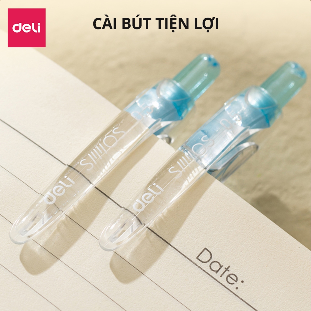 Ảnh Bút gel bút bi nước mực xanh ngòi 0.5mm Deli, Bút bi bấm mực gel trơn tru viết sổ caligraphy 2