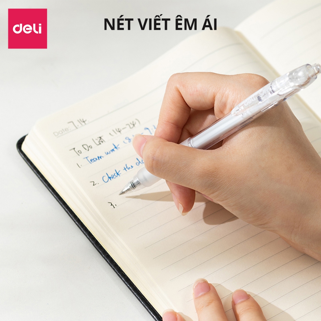 Ảnh Bút gel bút bi nước mực xanh ngòi 0.5mm Deli, Bút bi bấm mực gel trơn tru viết sổ caligraphy 1